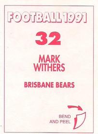 1991 Select AFL Stickers #32 Mark Withers Back